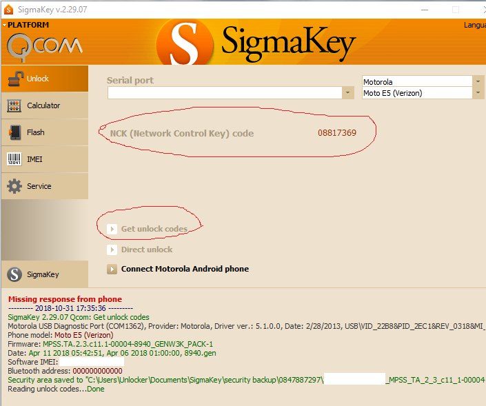 Unlock Motorola XT1955-5 with Sigmakey