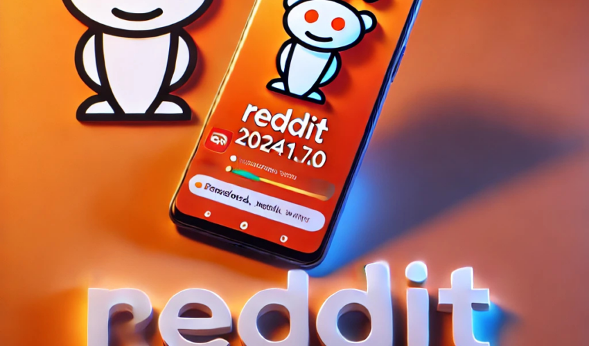 A feature image showcasing the Reddit APK version 2024.17.0 with an Android smartphone, Reddit logo, and vibrant orange-white gradient background.