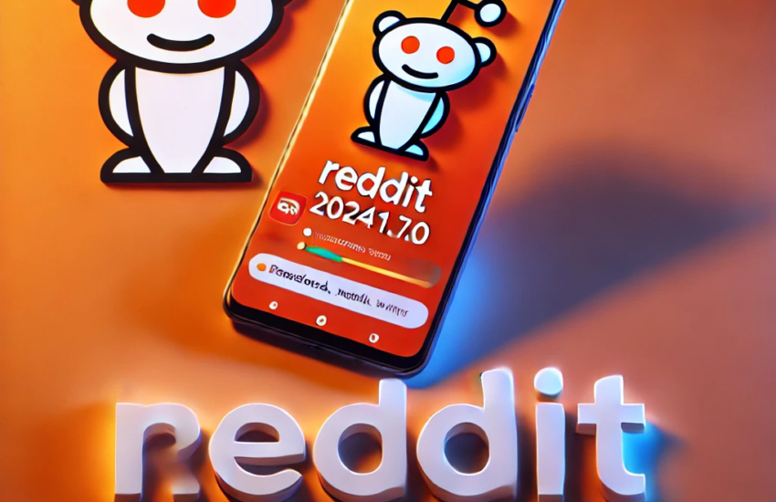 A feature image showcasing the Reddit APK version 2024.17.0 with an Android smartphone, Reddit logo, and vibrant orange-white gradient background.