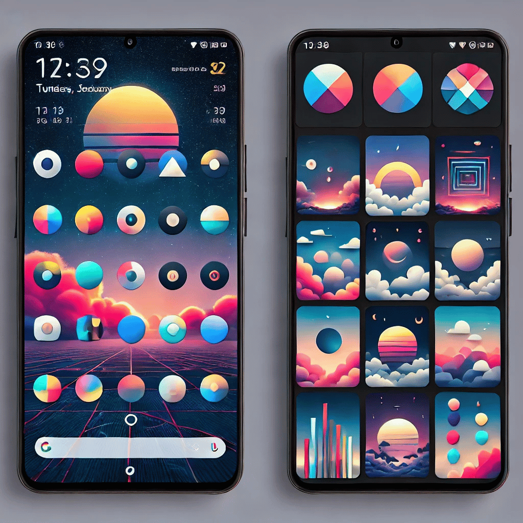 Minimalist smartphone home screen featuring Moonshine Pro icon pack applied via Nova Launcher, highlighting vibrant and clean icons.