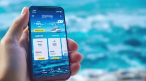 Best Cruise & Flight Booking Apps to Save Big Best cruise and flight booking apps displaying discount percentages and money-saving deals on smartphone screen with travel icons