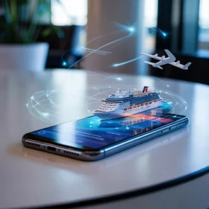 Smart Travel: Best Cruise & Flight Apps Smart travel booking apps with AI technology showing cruise and flight planning on smartphone with intelligent booking features.