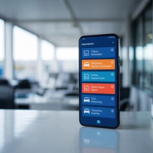 Top mobile tools to track and manage car insurance policy showing smartphone interfaces with digital insurance cards, policy tracking dashboards, and notification alerts