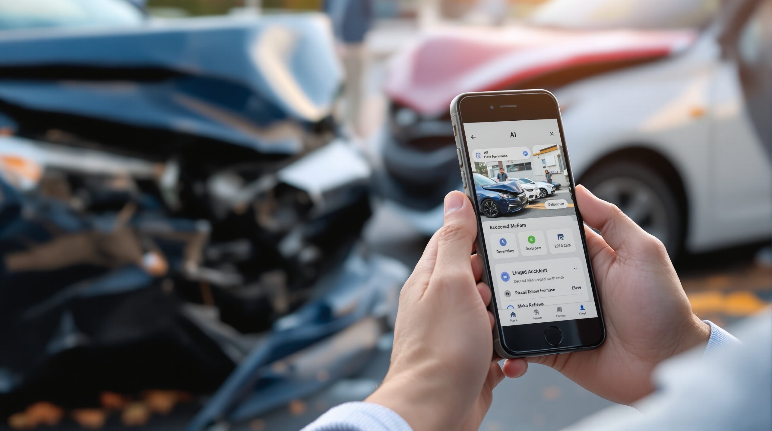 AI legal apps documenting car crash evidence on smartphone
