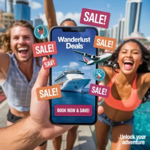 Best travel apps for cruise and flight deals showing smartphone with flash sale notifications and special offers
